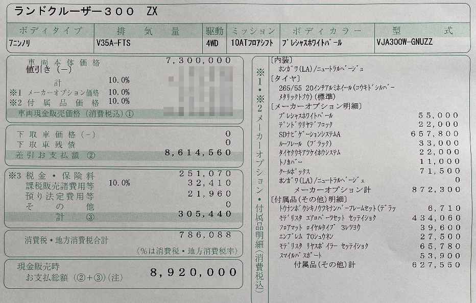 ランクル300の見積書