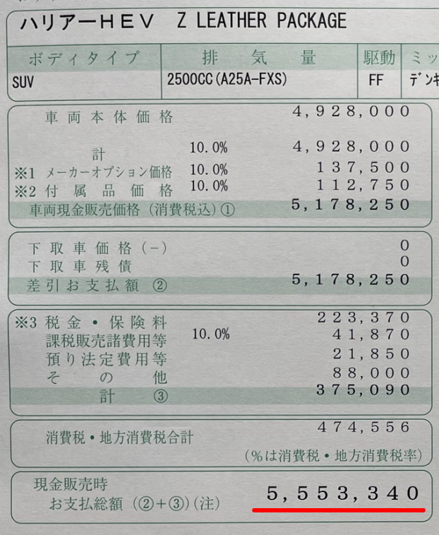 ハリアーハイブリッドの新車総額