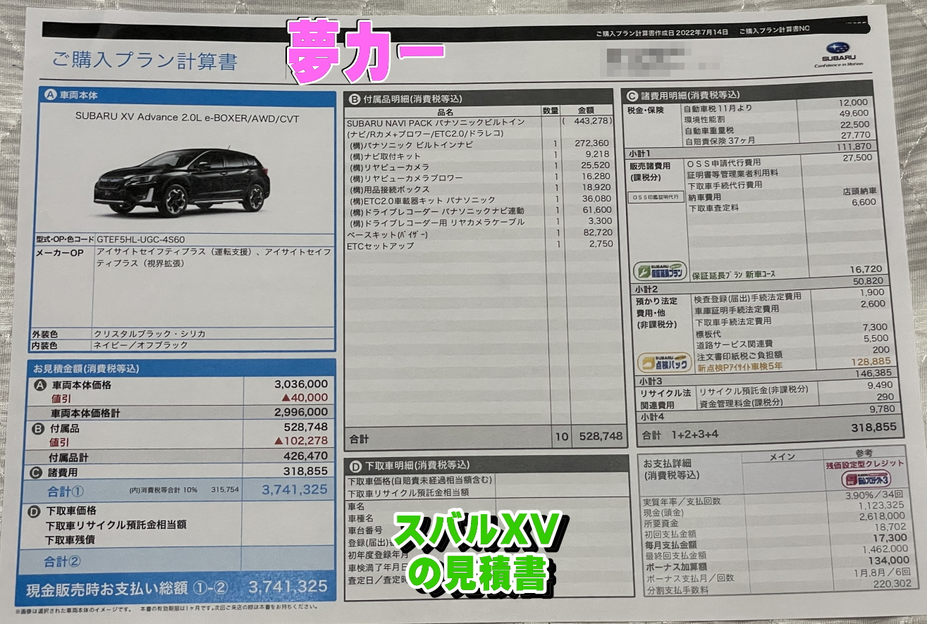 XVの新車見積書