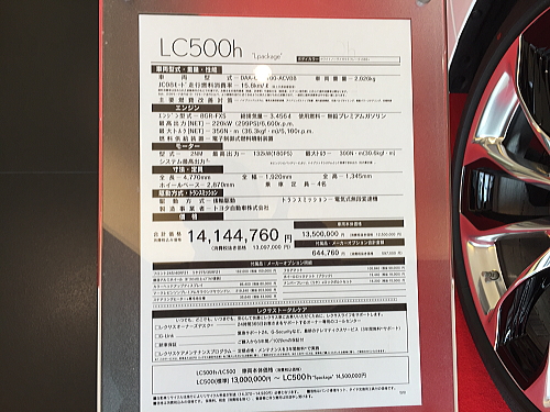 LC　展示車価格ボード