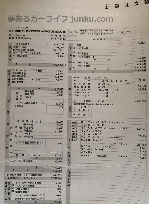 ミニ クロスオーバーを契約 Miniに値引きはあるのか 総価格と見積書を公開 夢あるカーライフ 夢カー