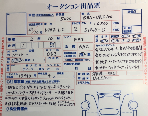 オークションLCの出品表