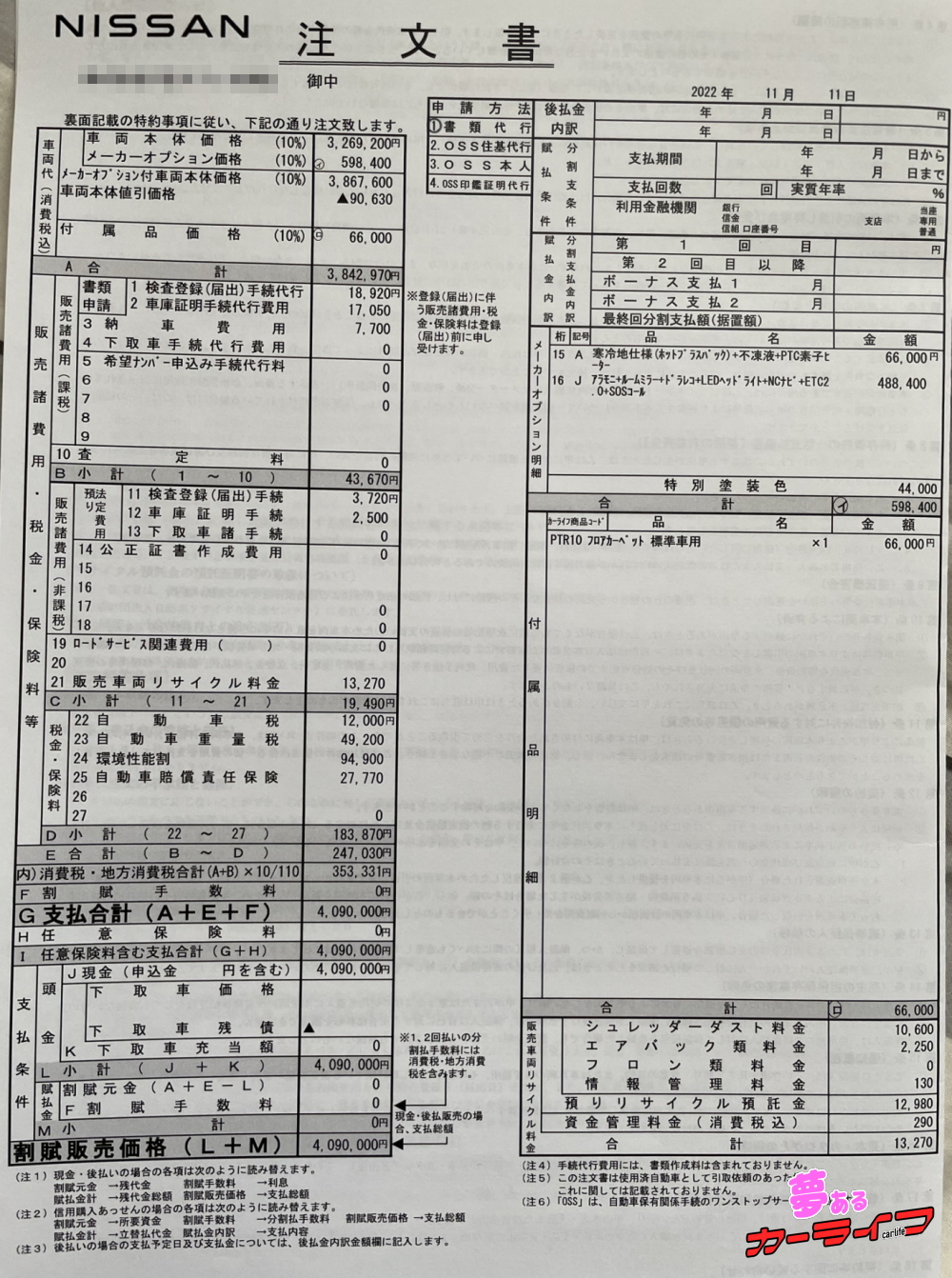 新型セレナの契約書