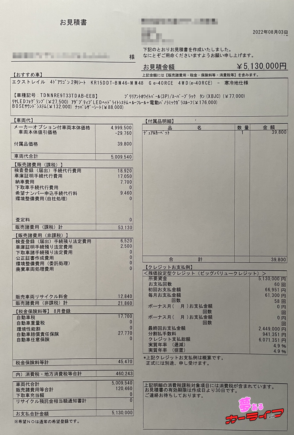 エクストレイル G e-4ORCEの新車見積書